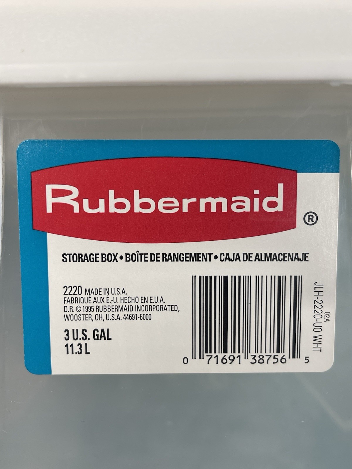 Vintage Rubbermaid 0135 Storage Box White Lid Clear 2220 USA 3 Gallon