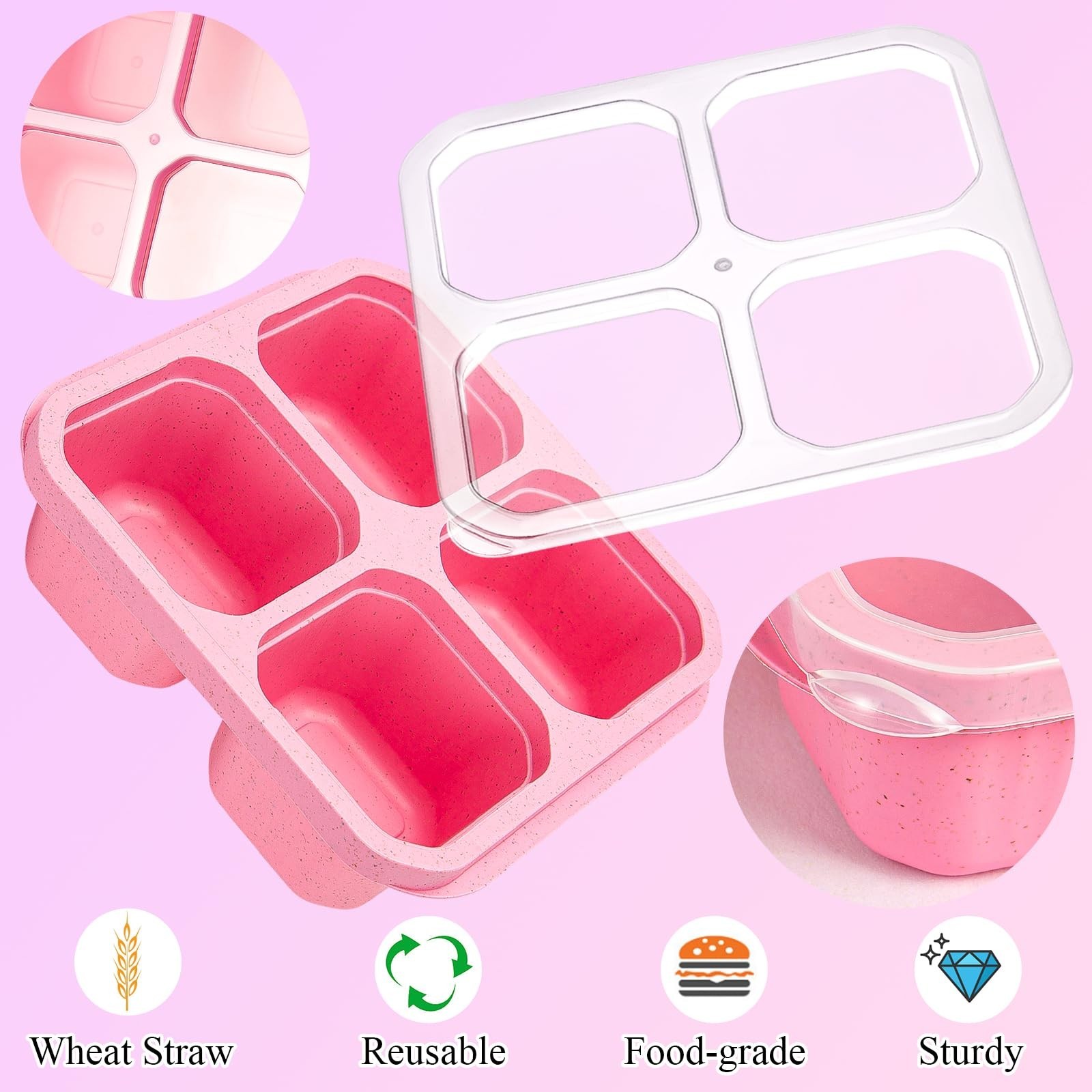 20Pcs Reusable Snack Containers Set, 4-Compartment Bento Boxes with Lids & Utens