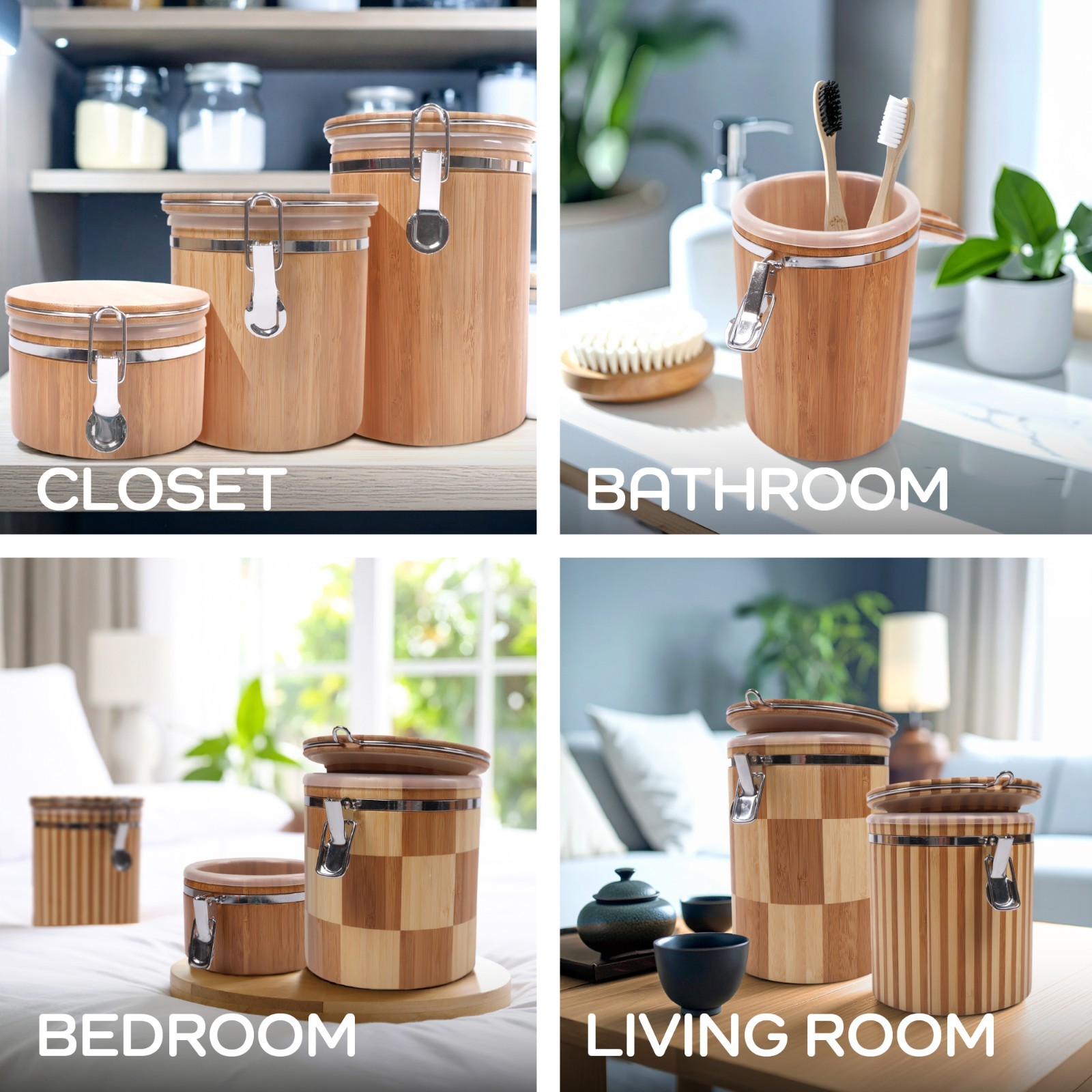 Hinged Cylindrical Bamboo Container – 6″ x 5.25″ – Multiple Styles