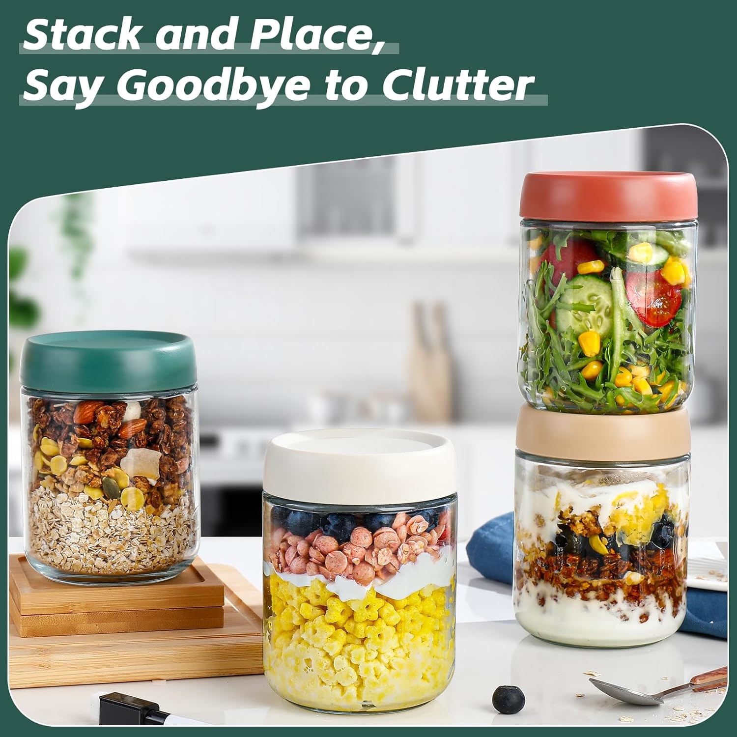 Overnight Oats Containers W/ Lids 16oz Glass Jars W/ Lids Set Of 4 Practical