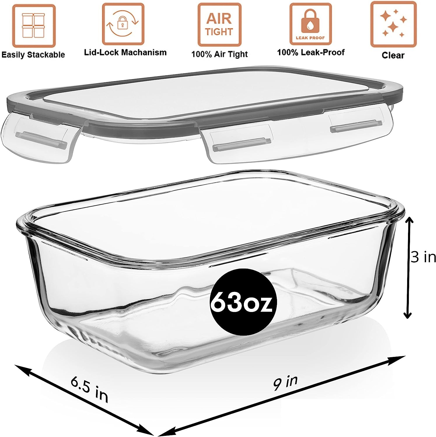 Large 4-Piece Glass Food Storage Set – 8 Cups, BPA Free, Leak Proof, Oven Safe