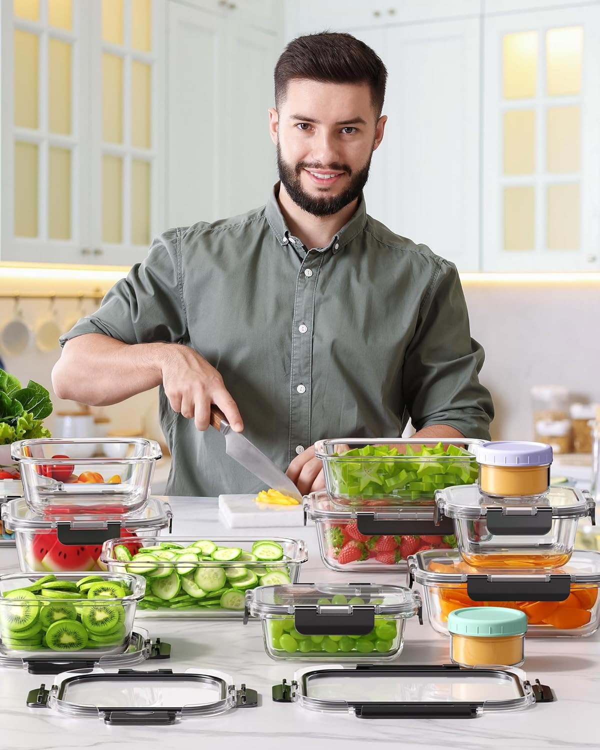 40 PCS Glass Food Storage Containers with Lids(20 Container & 20 Lid), Borosilic