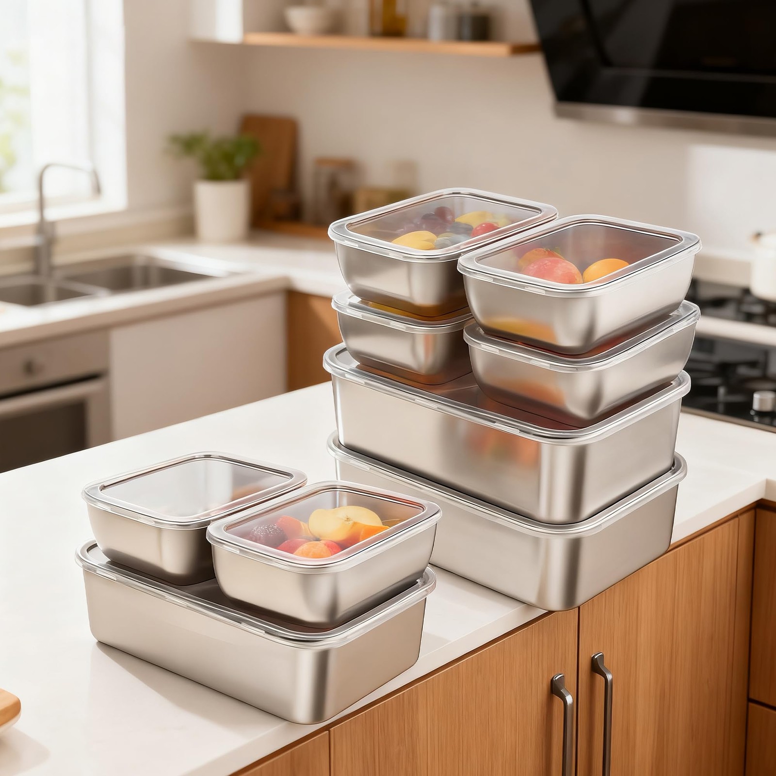 MQXYSDLY 9-Piece Stainless Steel Food Storage Containers Set with Lids – 3 La…