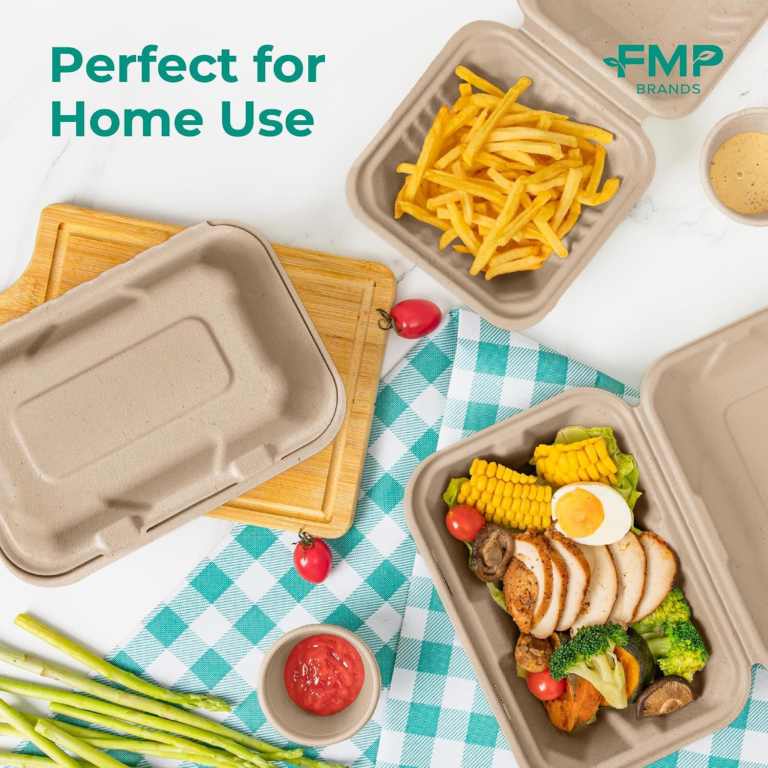 Fit Meal Prep 100 Pack 9×6 Compostable To Go Food Containers, Disposable To Go B