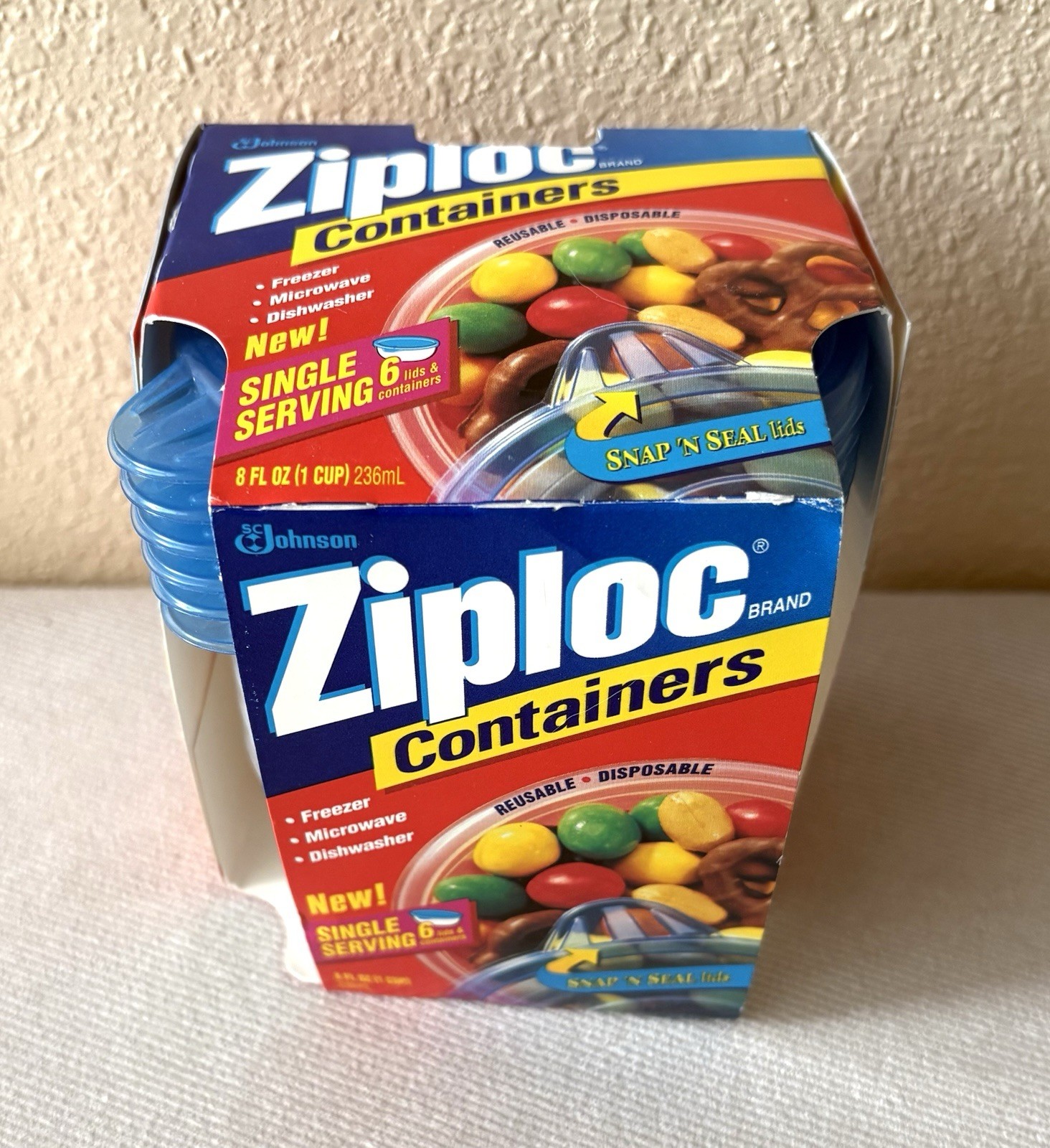 Ziploc Vintage 1998 Snap’n Seal Single Serve 8fl.oz./1 Cup 6 Storage Containers