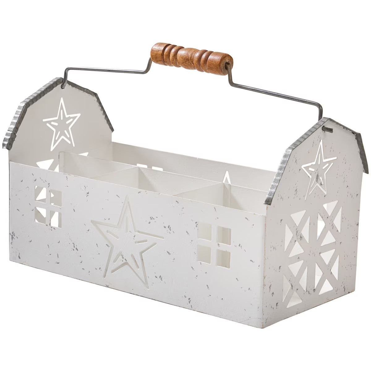 White Barn Divided Caddy Country Farmhouse Metal Basket