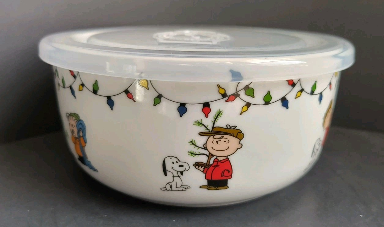 Peanuts Charlie Brown Snoopy Christmas Pressure Lid Food Storage Container NEW!