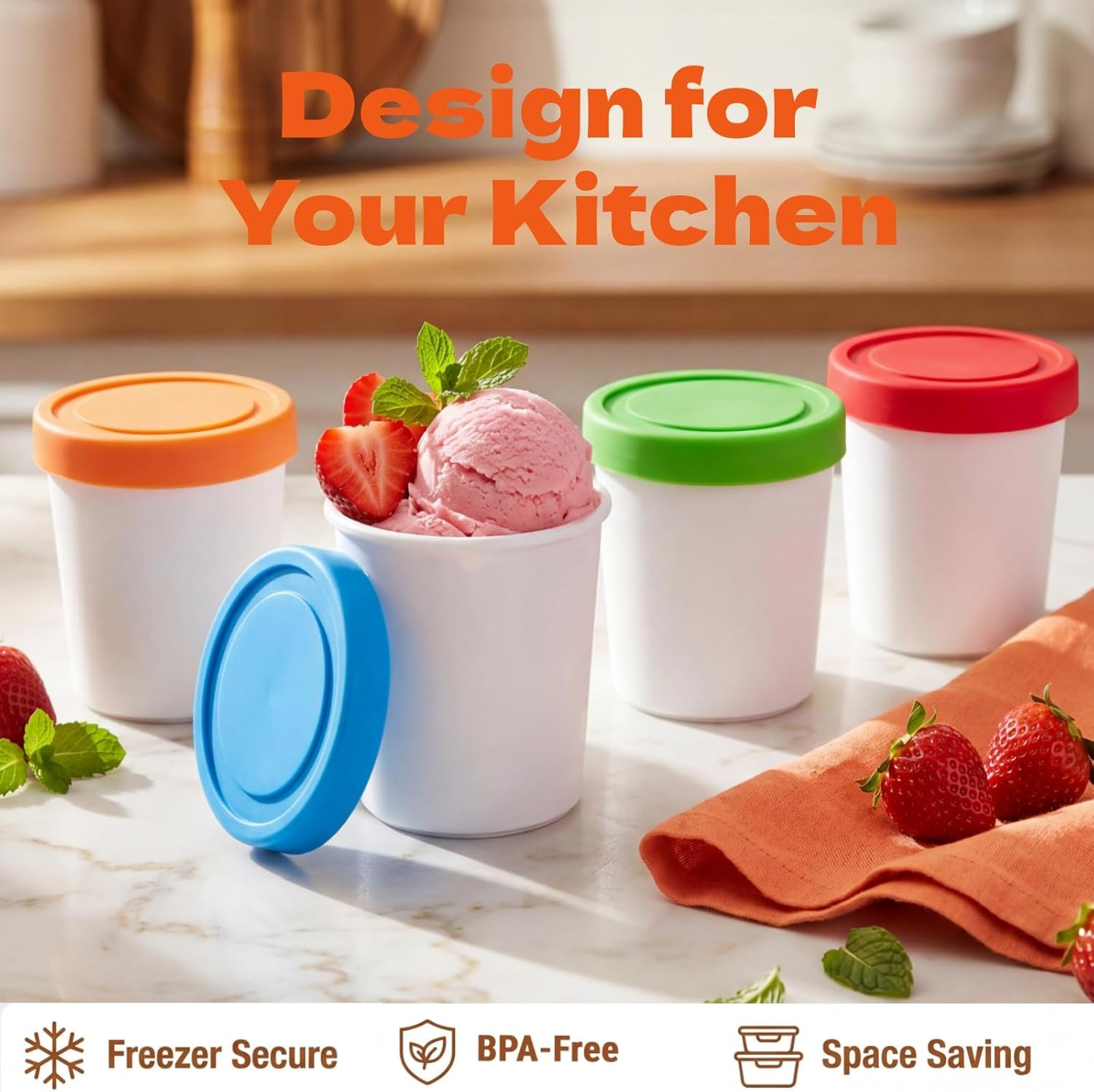 Peohud 12 Pack Mini Ice Cream Containers, 6oz Freezer Storage Tub with Silicone