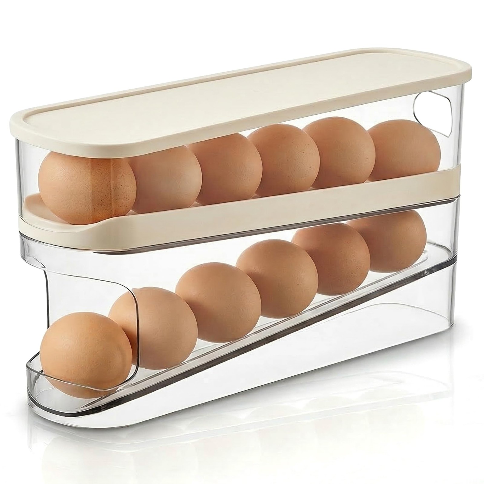 Automatic Rolling Fridge Egg Container 12 Eggs, 2-Tier Egg Holder for Refrige…