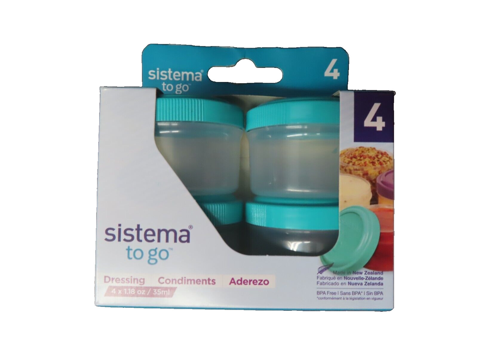 Sistema To Go 1.18 oz Salad Dressing/condiment Containers 4 Pk. RANDOM Lid color