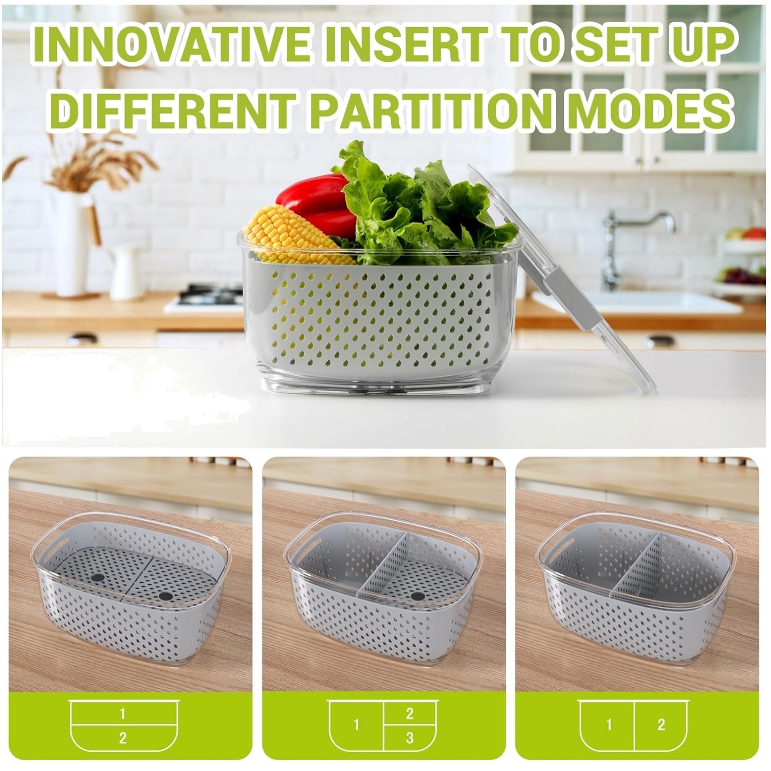 Fresh Produce Storage Containers 3-Piece Set, BPA-Free, Grey