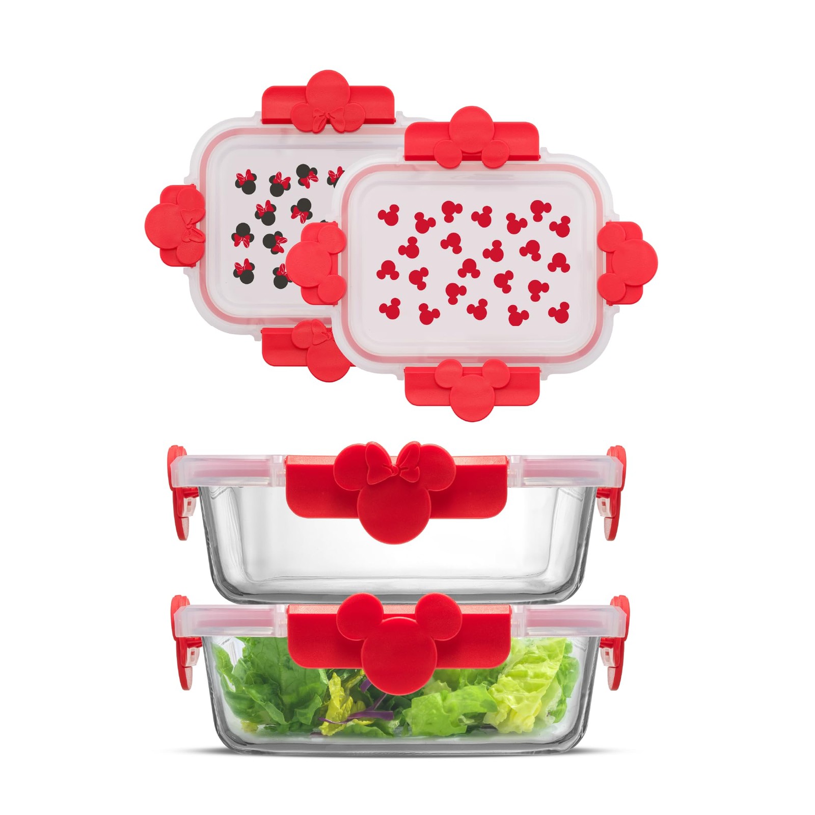 Disney Mickey & Minnie Glass Food Storage Containers with Lids, 2x Airtight B…
