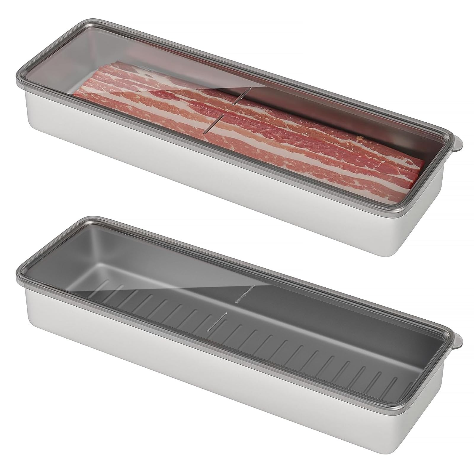 Kitchen Storage Container, Bacon Saver With Elevated Base, Silver