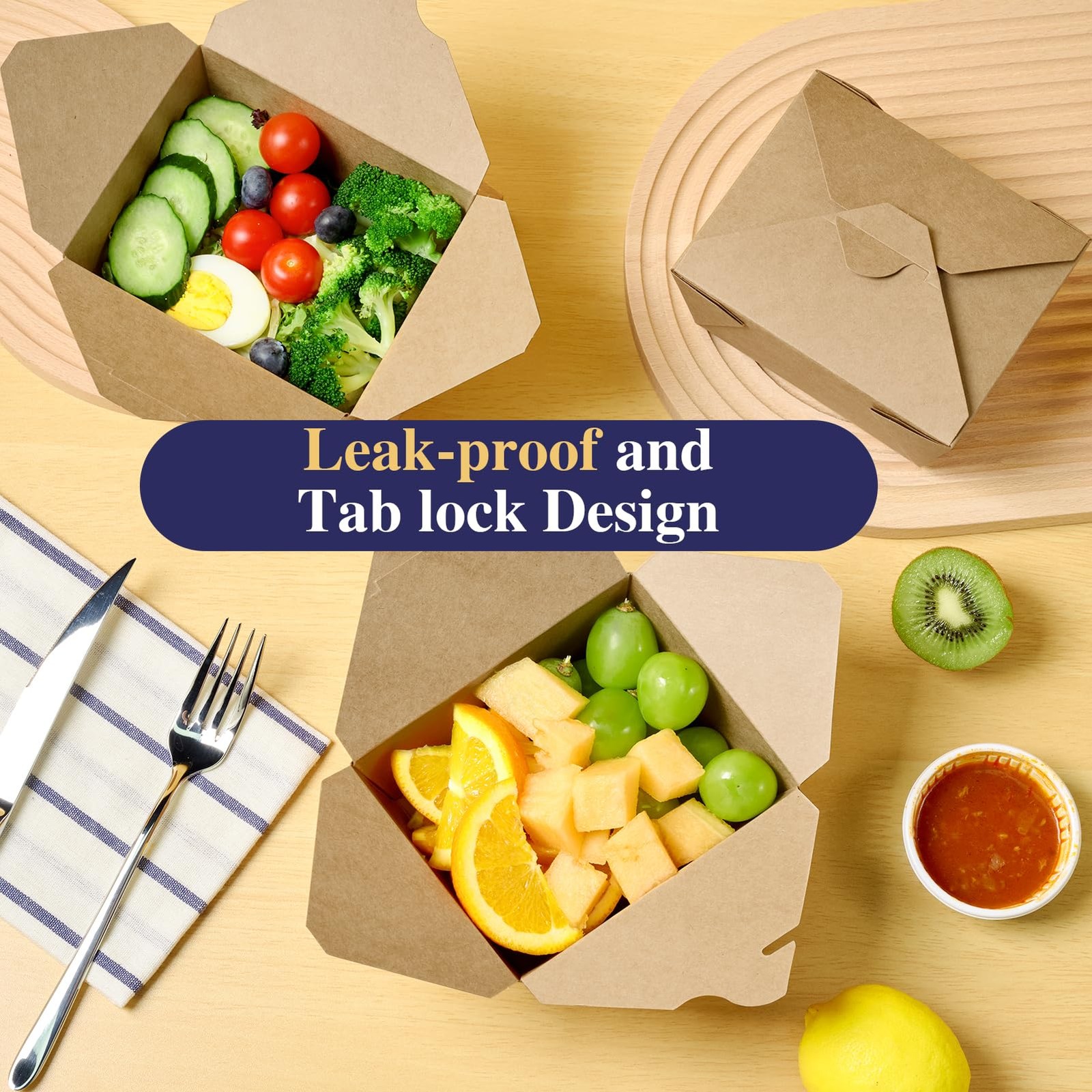 50 Pack 27 oz Take Out Food Containers, Kraft Brown Take Out Boxes Leak Greas…