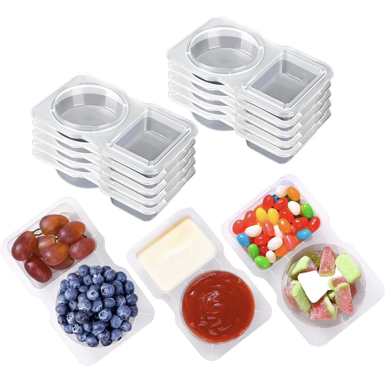 20*Double Compartment Condiment Containers With Lids*Reusable Snack Pack**