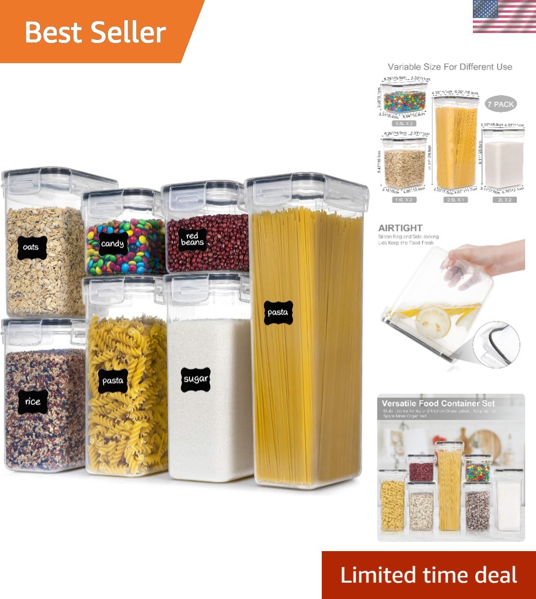 Airtight Food Storage Containers Set 7pcs BPA Free Kitchen Canisters Pack