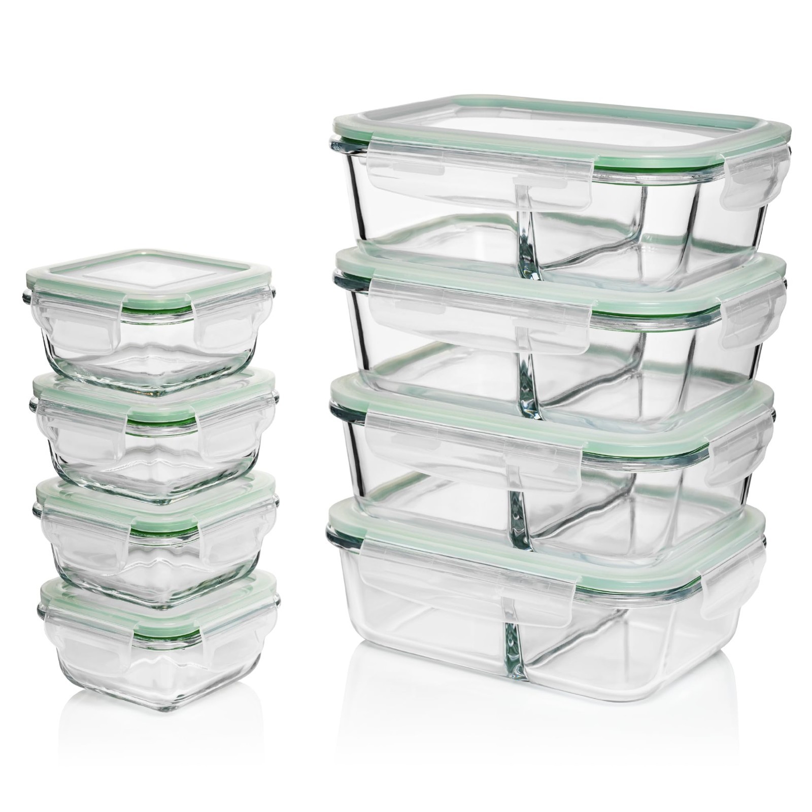 Glass Meal Prep Containers with Lids [8 Pack, 33 oz & 4.5 oz] – 2 Compartment…