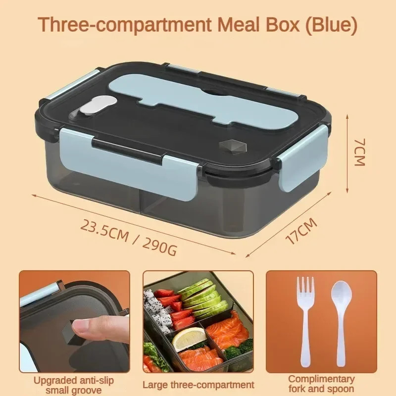 1 Pc 1500ml Compartment Bento Lunch Box with Fork Spoon Kids Office Microwave