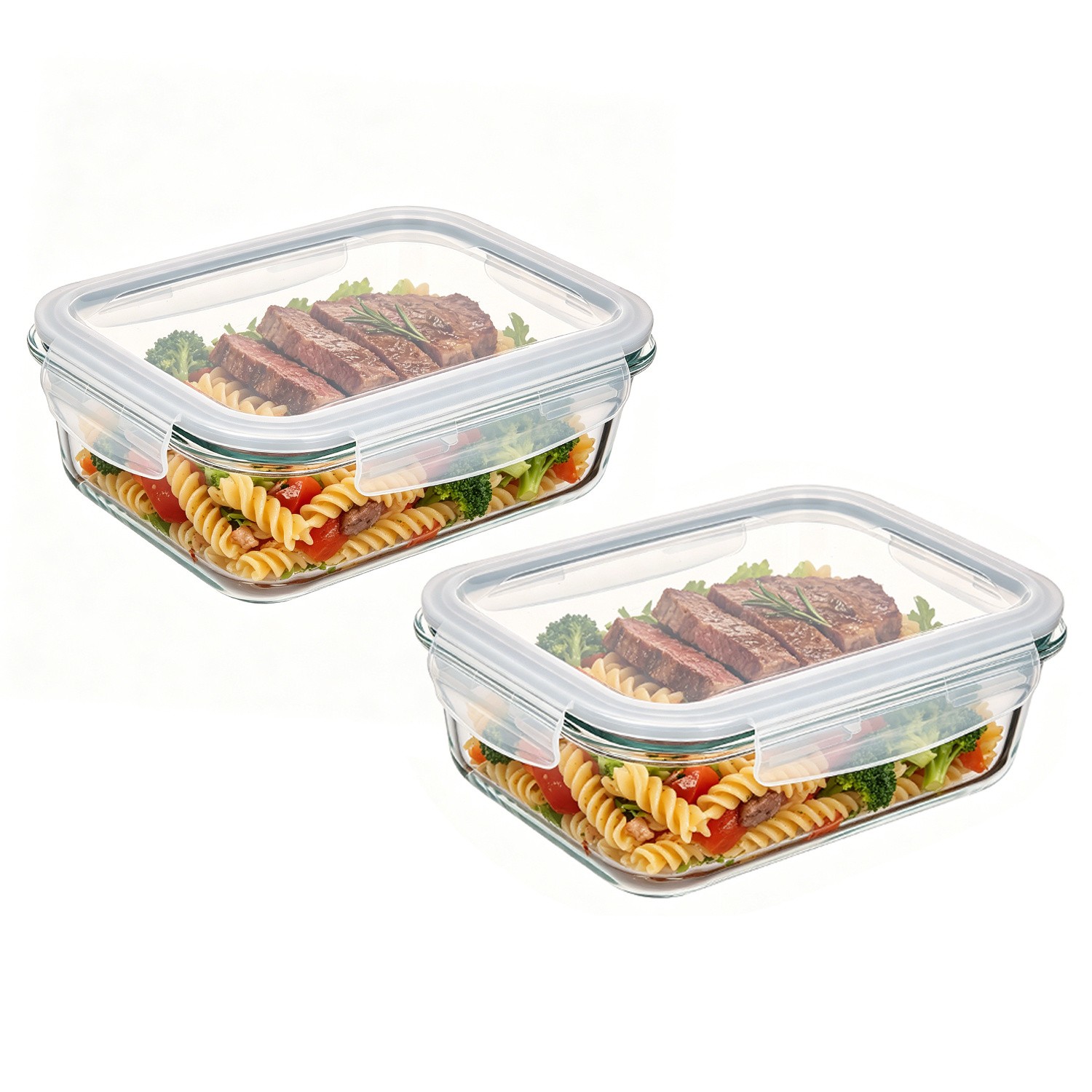 CHEFSTORY 2 Pack 1500Ml/50.7Oz Glass Storage Containers with Lids, grey