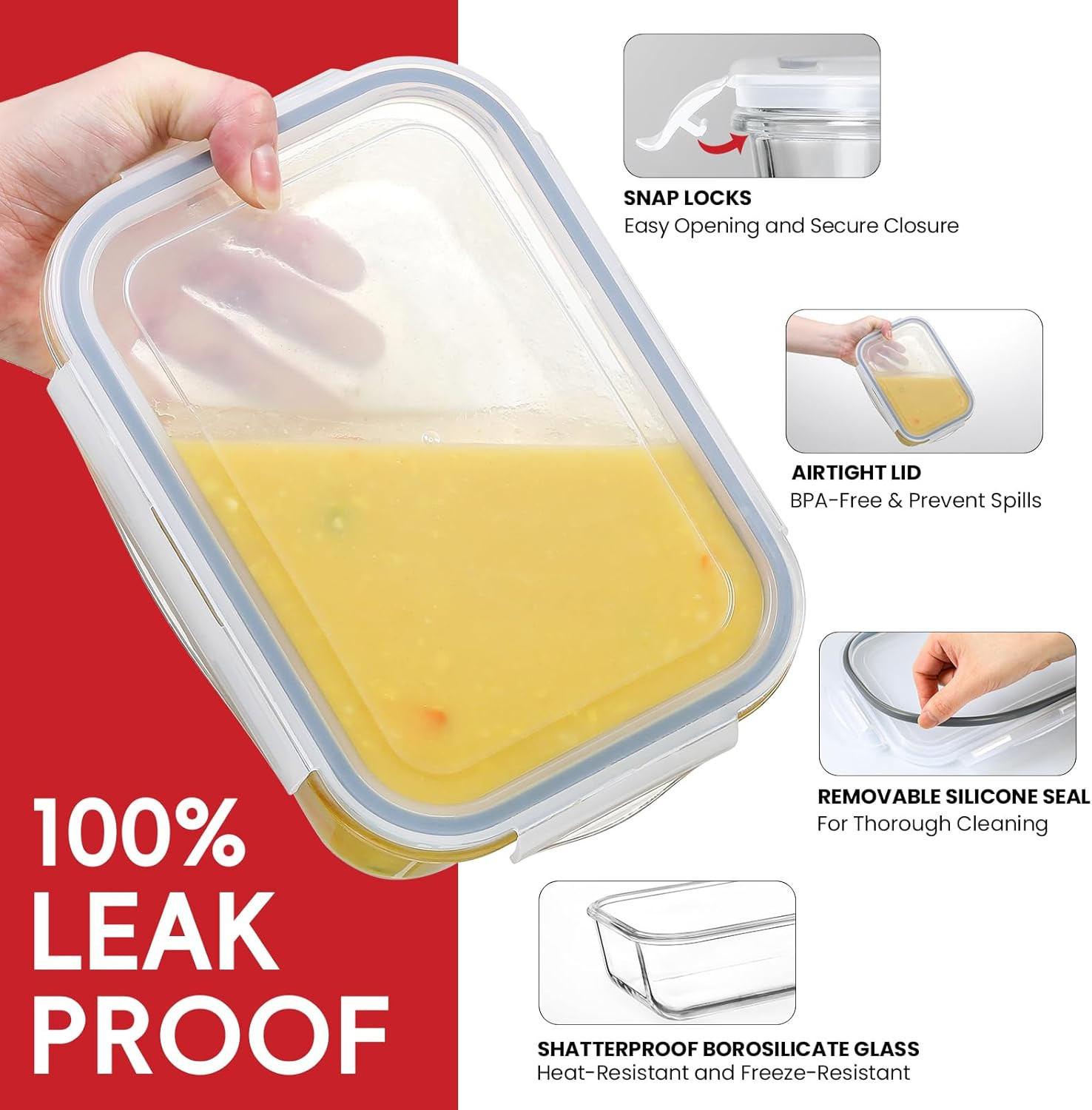 Large 8-Cup Glass Storage Containers with Lids – 4 Pack, Leak Proof & Oven Safe