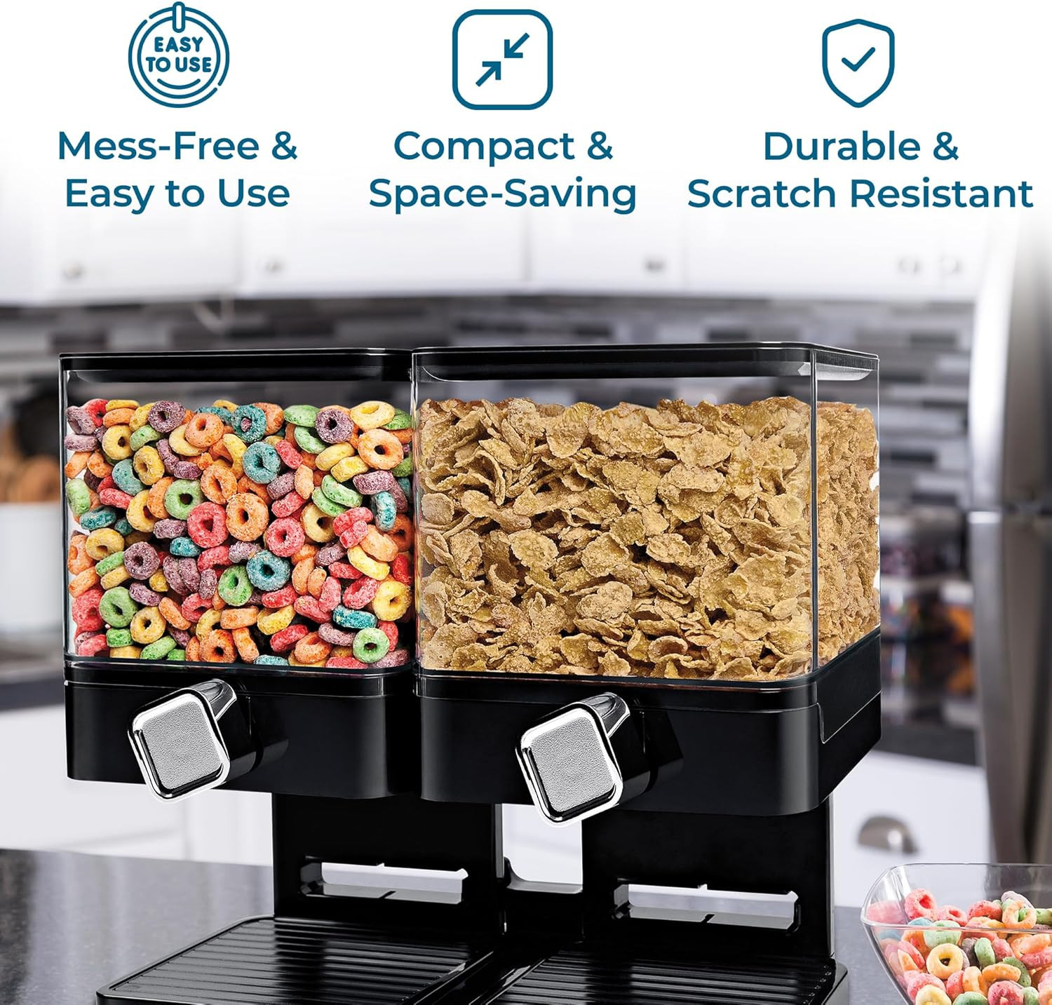 Zevro Compact Dry Food Dispenser, Dual Control, Black/Chrome (Pack of 4)