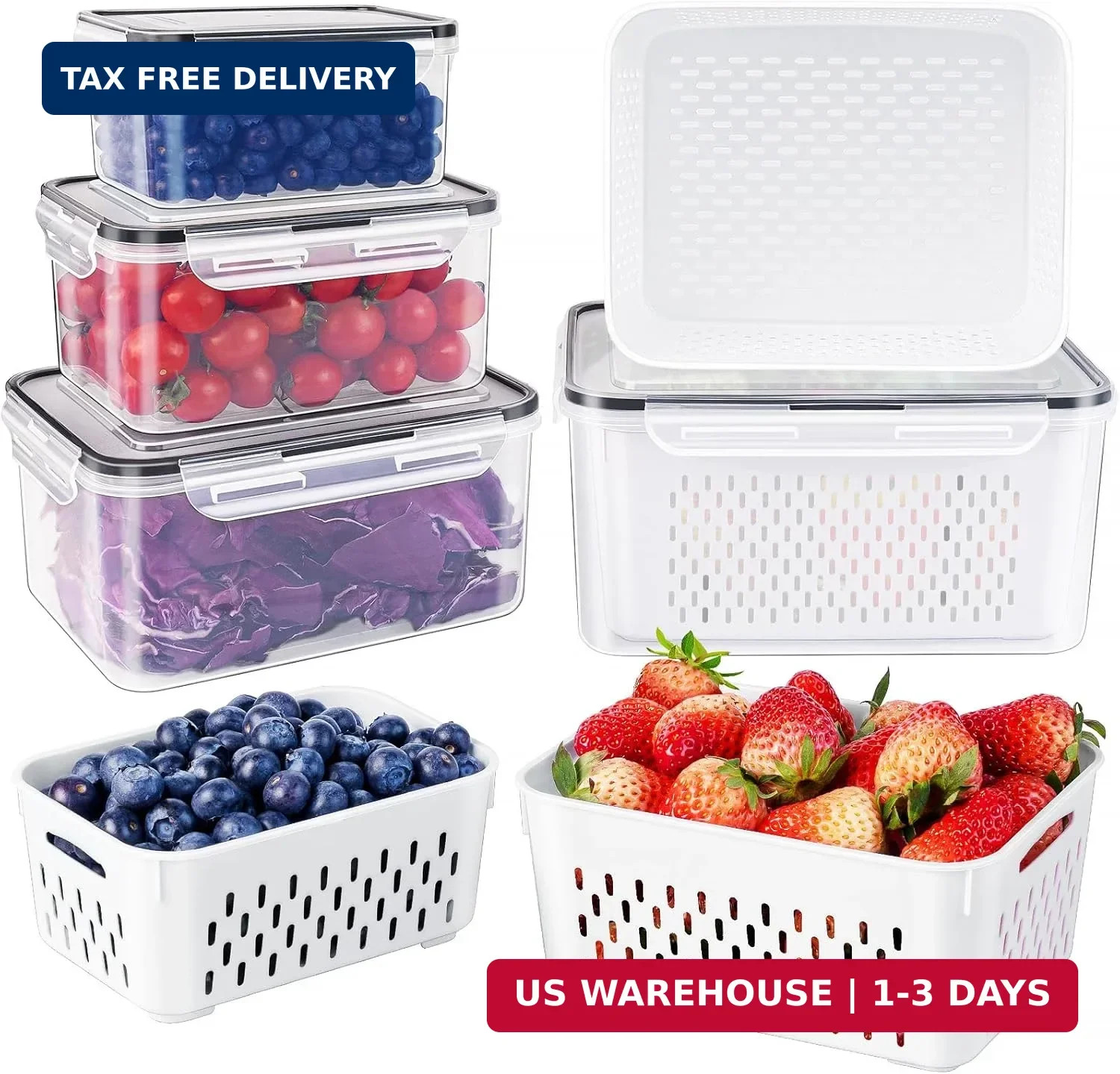 Freshmage Fruit Storage Containers for Fridge with Removable Colander, Airtight