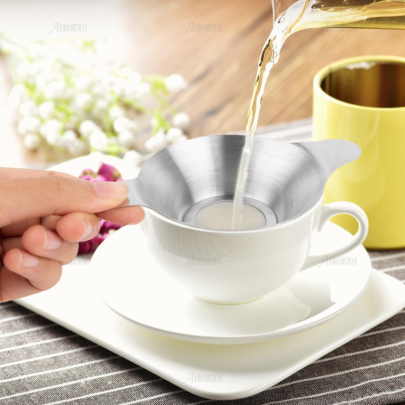 AUEAR, 4 Pack Stainless Steel Tea Strainer Fine Mesh Infuser 4 Pack, Silver