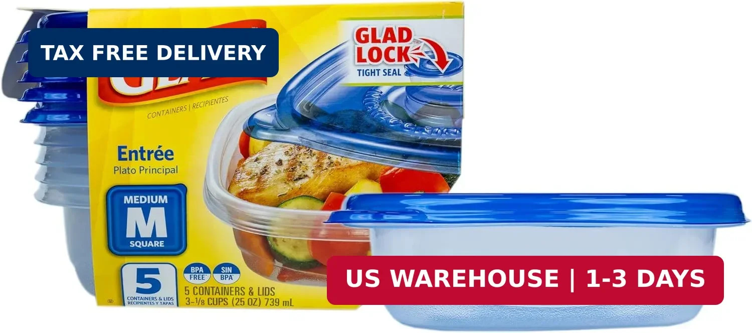 Glad GladWare Entree Food Storage Containers with Lids, Medium Square BPA Free P