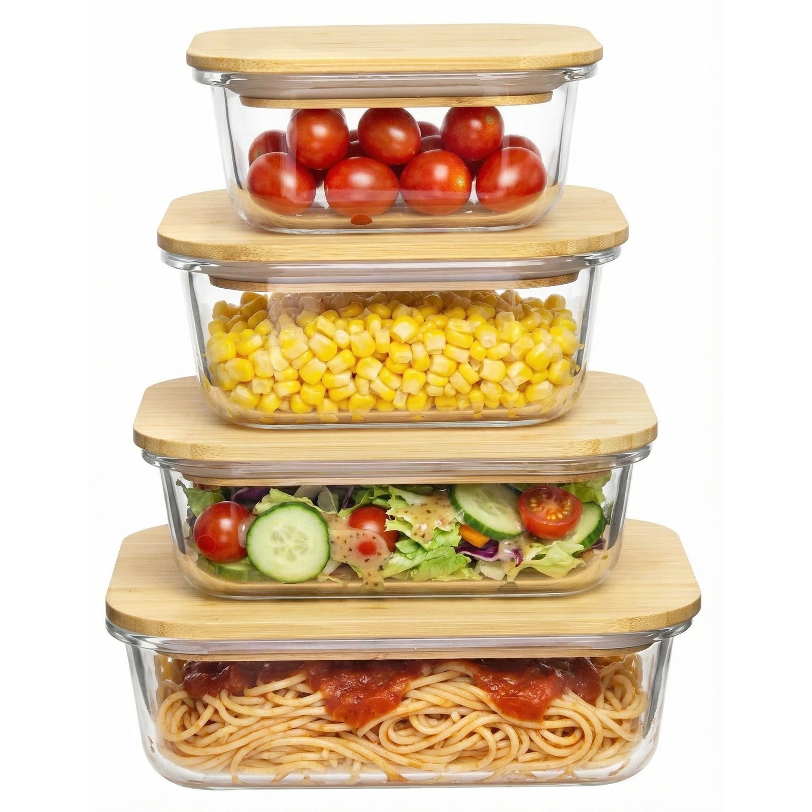 4 Pack Glass Food Storage Containers with Bamboo Lids, Meal Prep Food Storage