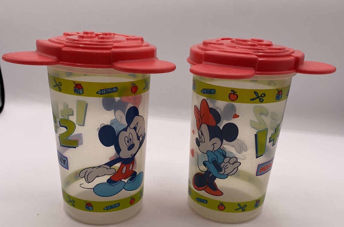 Tupperware Mickey & Minnie Mouse School Day Cup Set with Mickey Lids Lot of 3