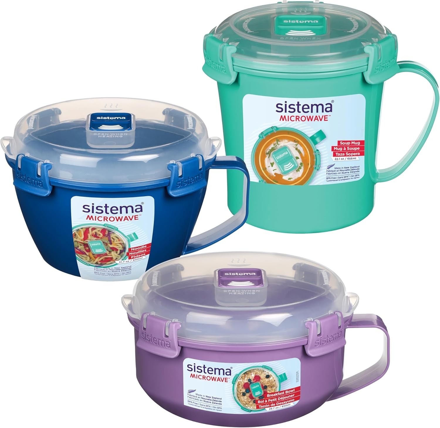 Dishwasher Safe Microwave Containers Steam Release 3 Pack Soup Mug Noodle Bowl