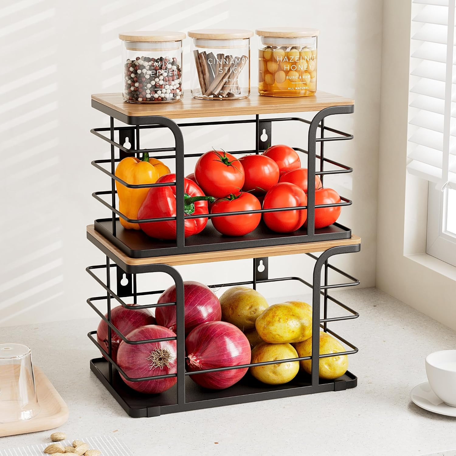 2Pcs Organizador de Cocina Canasta de Almacenamiento Papas Cebollas Verduras