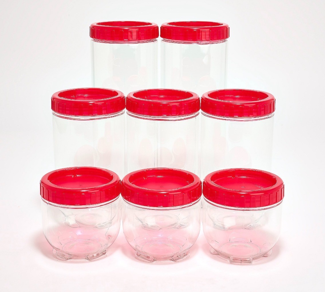 LocknLock 8-Piece Interlockling Round Canisters Food Containers K315582 RED