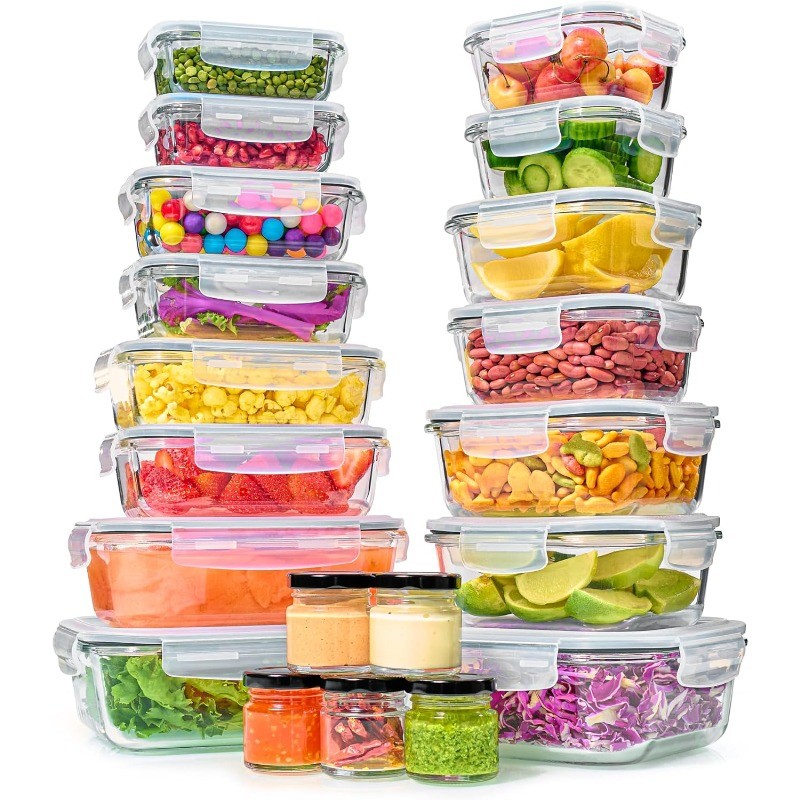 40pc Set Glass Food Storage Containers & Bowls with Airtight Lids – Leakproof