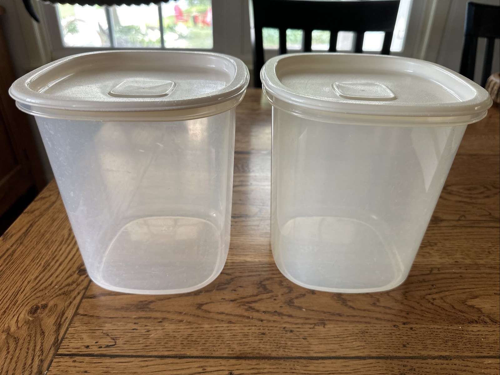 Vintage Rubbermaid #6 Servin Saver Canisters Clear Almond Lids 12 Cups Set of 2