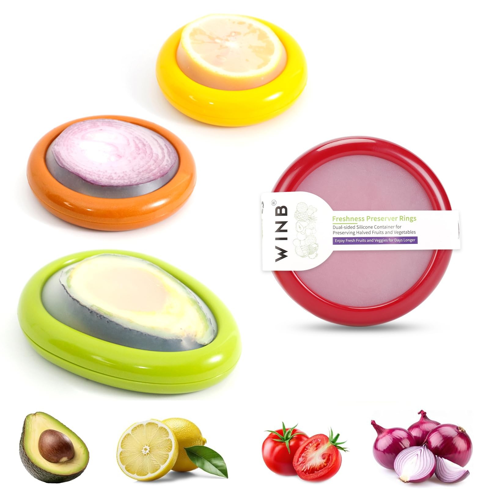 Set of 4 Reusable Fruit and Veggie Savers – Ideal for Avocados, Tomatoes, App…
