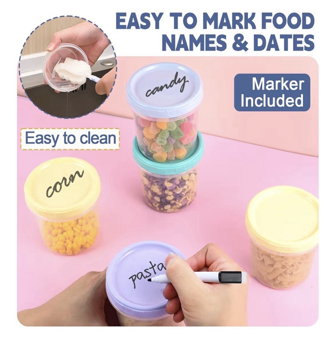 Plastic Bowl Set 24-Piece 16oz Screw Lid Clear Multicolor Stackable Marker Brush