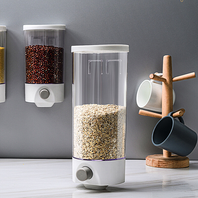 1/1.5L Cereal Dispenser Keep Dry Food Storage Container Wall-mounted Transparent