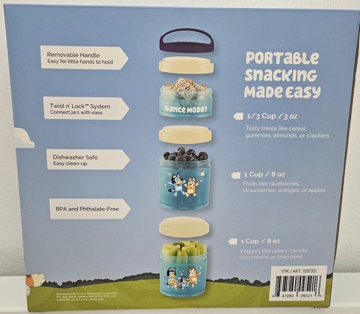 Bluey ~ Whiskware 3 snack Stacks ~ BPA and Phthalate-free Dishwasher Safe