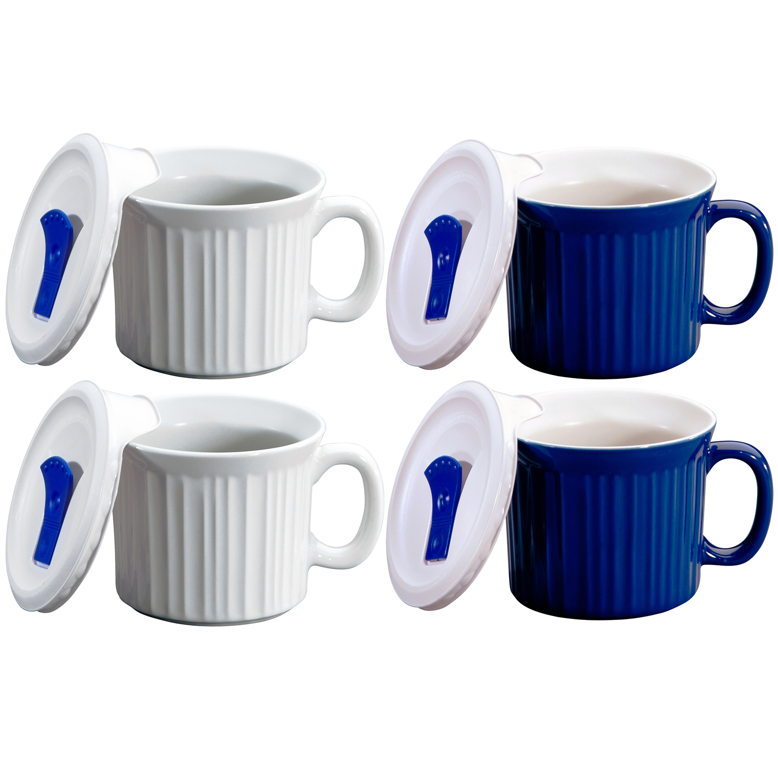 Corningware 20oz French White & Blue Meal Mugs with Vented Lids (2-Pack)