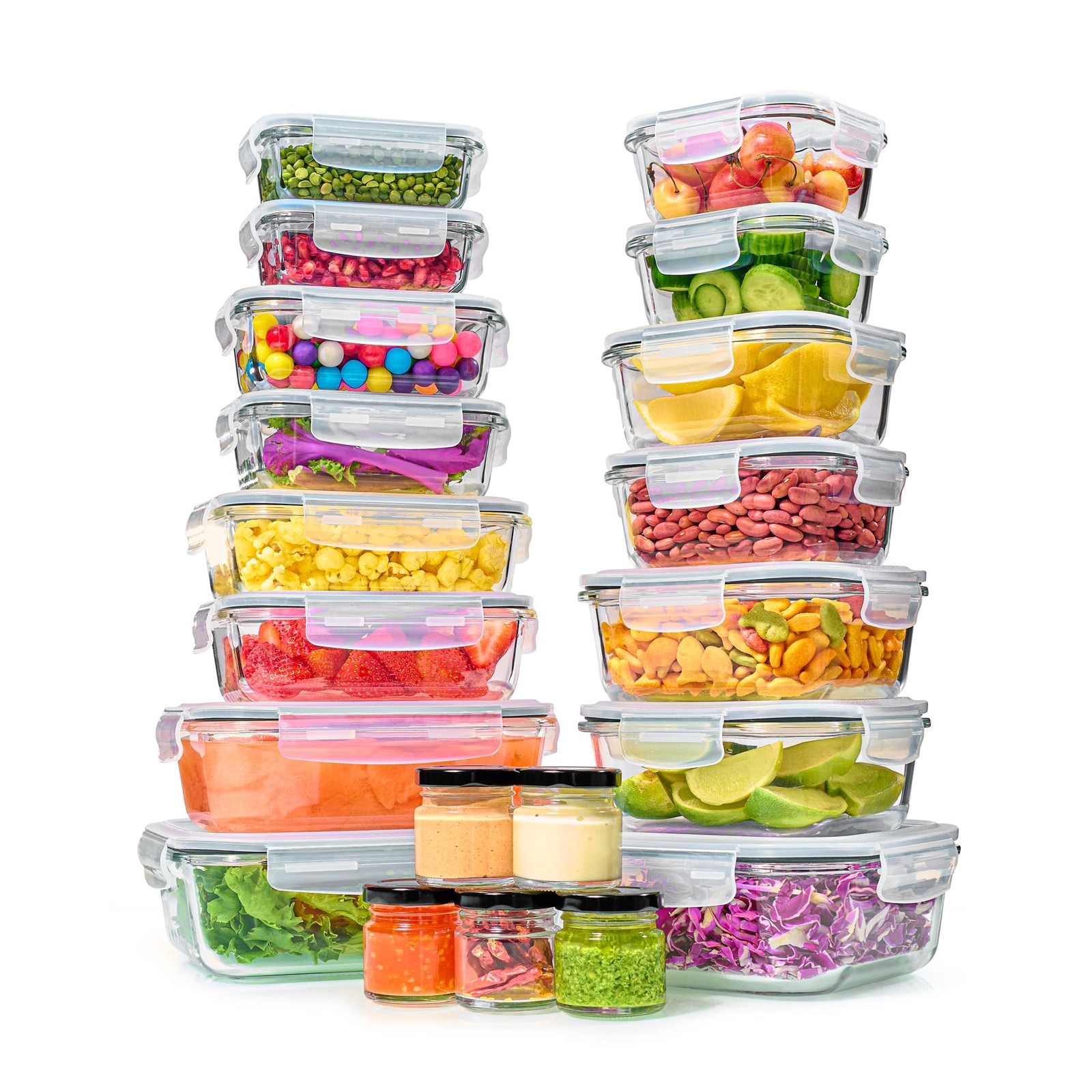40pc Set Glass Food Storage Containers & Bowls with Airtight Lids Leakproof BPA