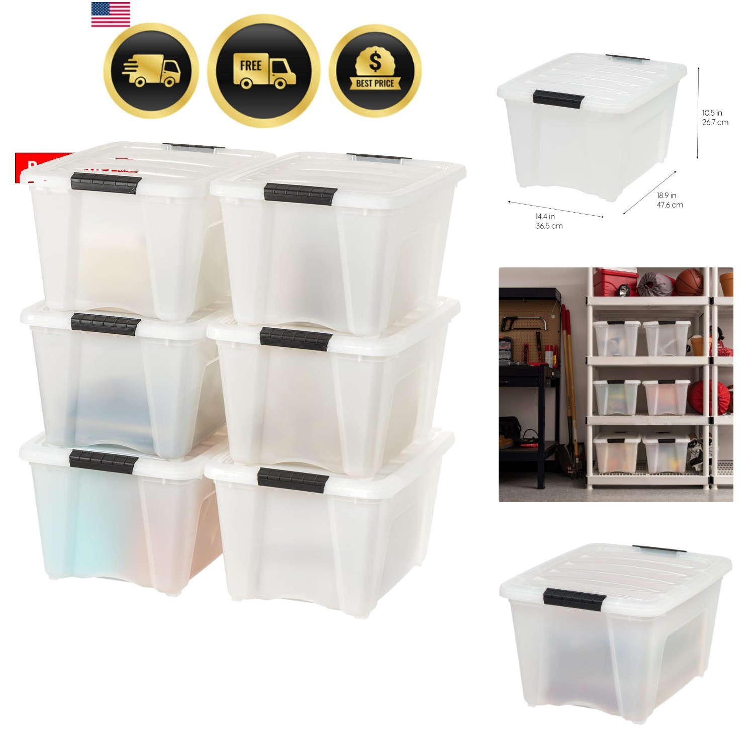 32 Qt Stackable Plastic Storage Bins with Lids, 6 Pack – BPA-Free, – Discree…