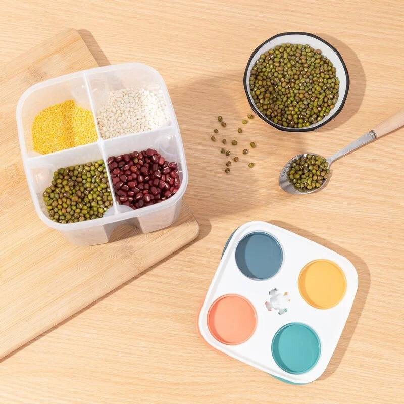 4 Grids Storage Plastic Box Cereals Food Container Jar Spaghetti Keep Fresh Box