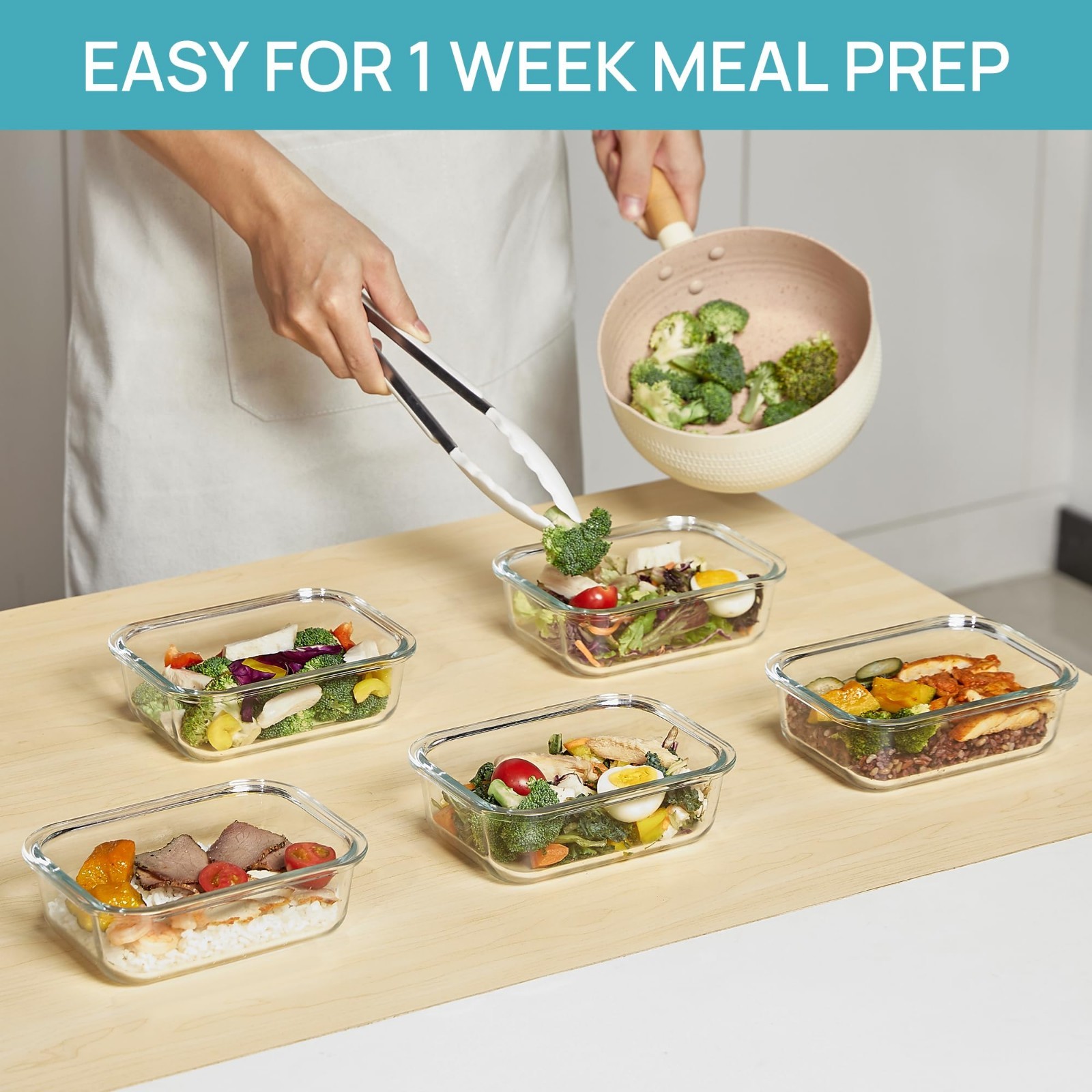 5-Pack 22oz Glass Storage Containers with Airtight Lids – Meal Prep, Microwave &