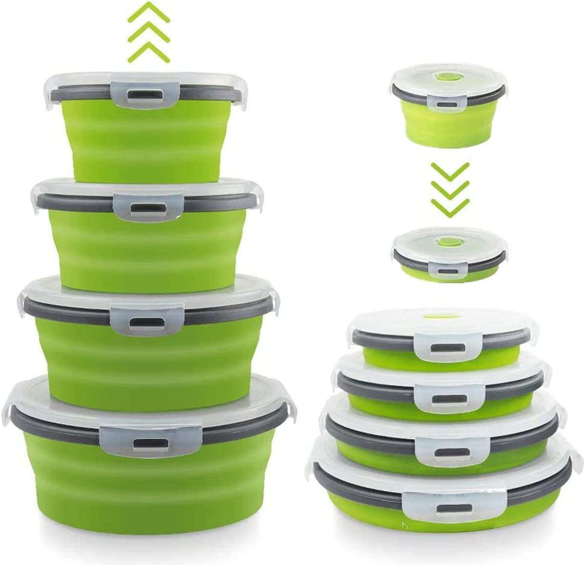 Collapsible Bowls for Camping, Set of 4 Silicone Food Storage Containers with Li
