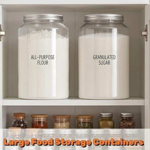 Tlence 2 Pack 1 Gallon Clear Plastic Jars, Large Food Storage Containers with Al