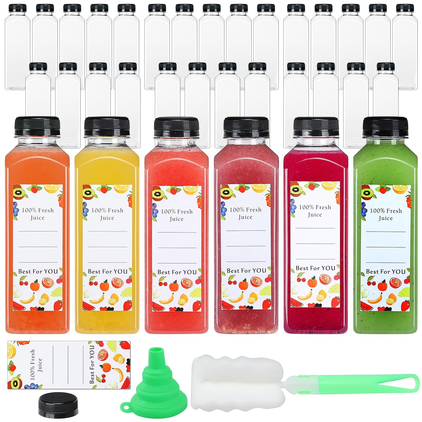 DANALLAN 33pcs 16oz Plastic Bottles with Caps, Premium Juice Containers with …