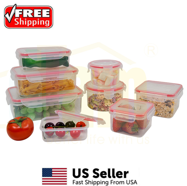 CrossFrog 8pc Plastic Food storage Meal Prep Container Airtight 100% BPA Free