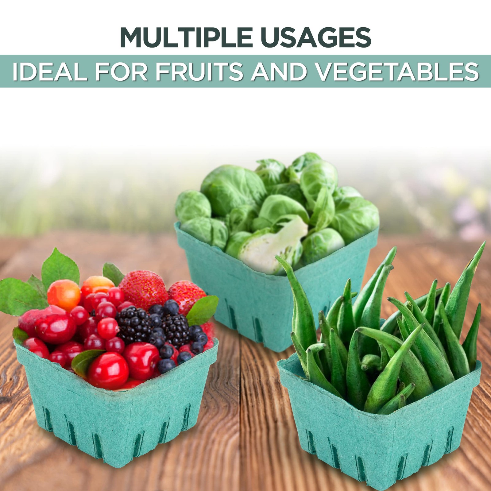 FMP Brands 44 Pack Pint Green Molded Pulp Fiber Berry Basket Produce Vented C…