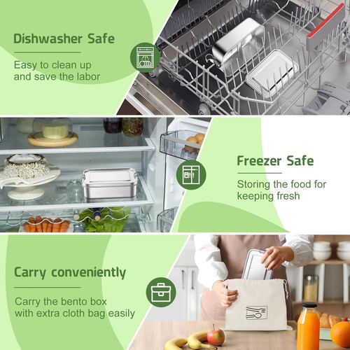 TeamFar Stainless Steel Bento Box, 28oz/850ML Small Metal 850ML, Silver